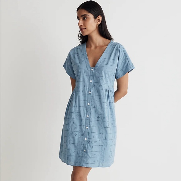 Madewell Button-Front V-Neck Mini Dress - Picture 1 of 6